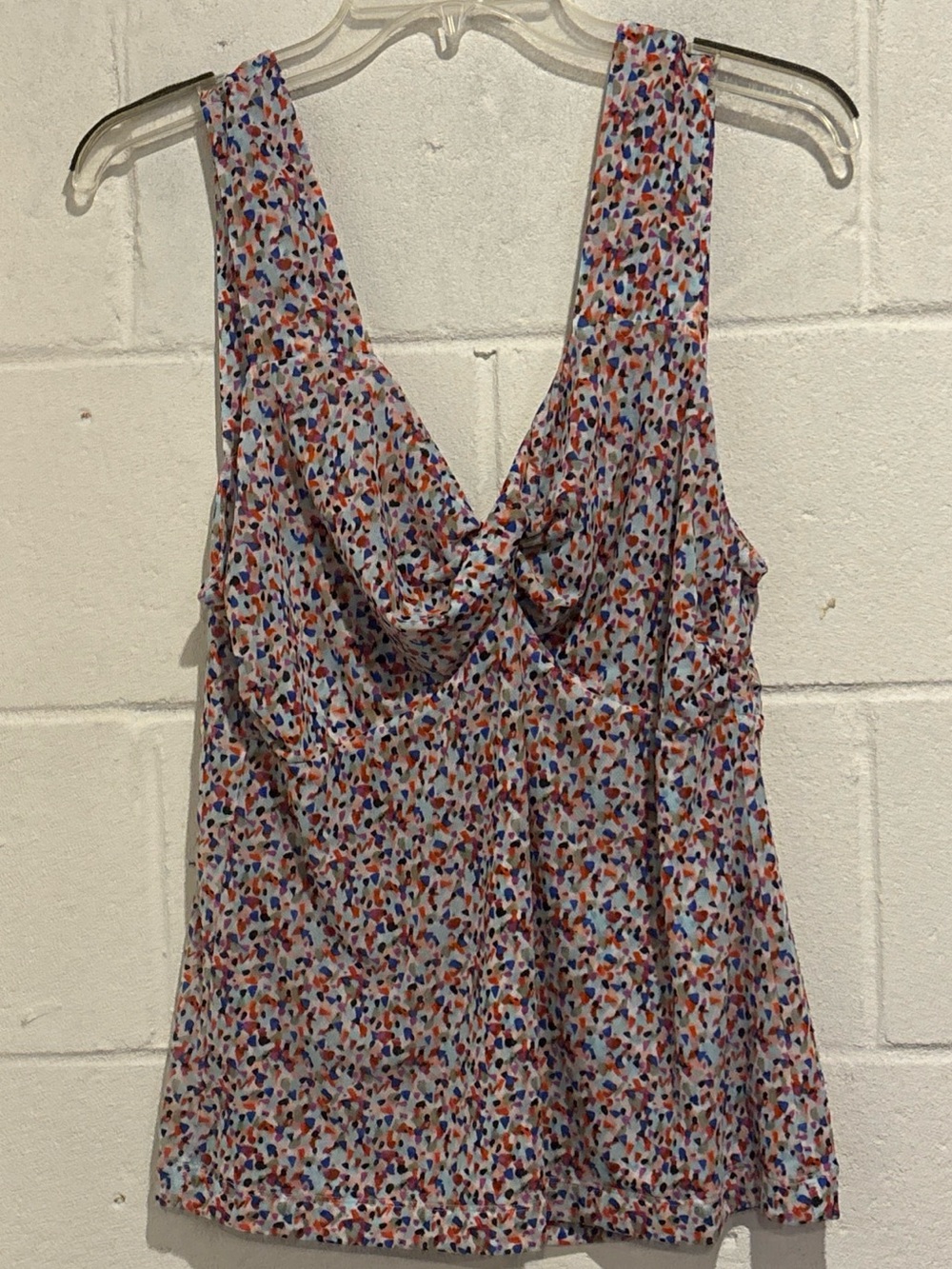 Cabi sheer sleeveless v neck top twisted front multi color